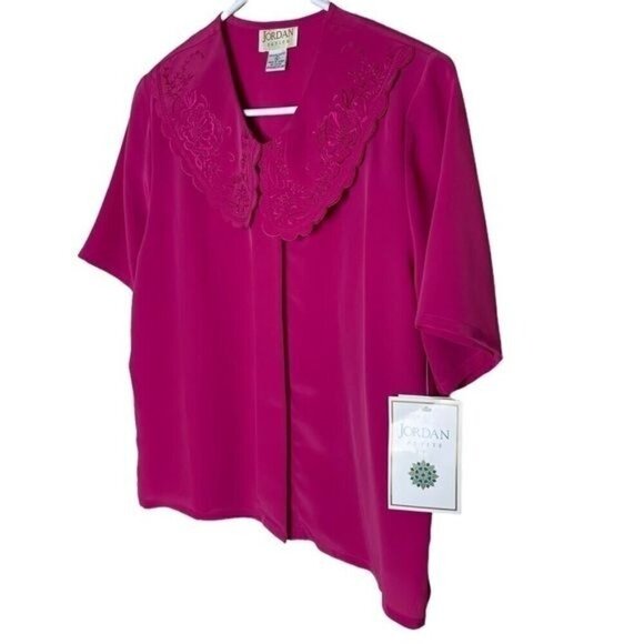 VINTAGE Pink Lace Embroidered Oversized Collar Blouse Size 6 - Picture 2 of 10